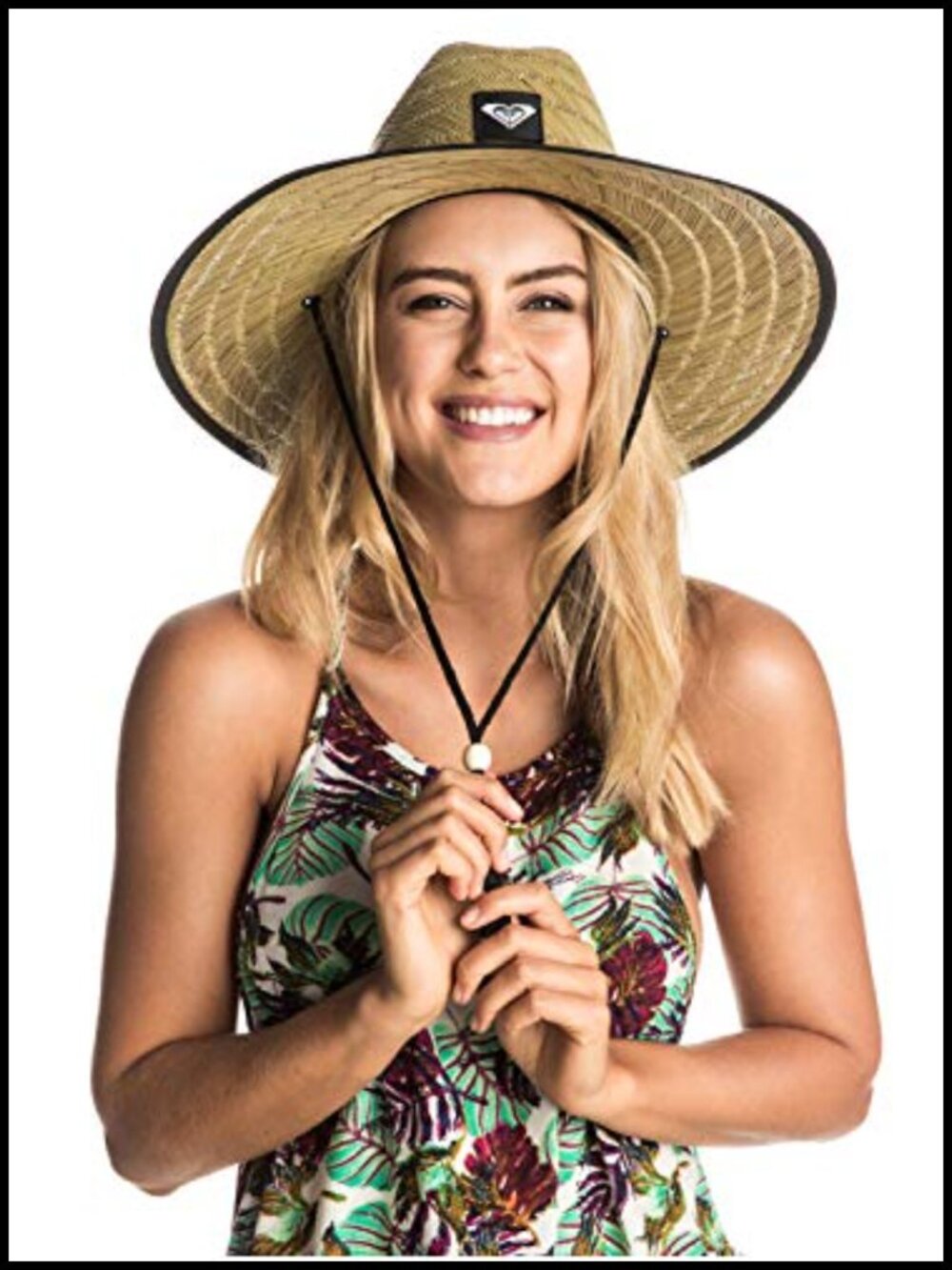 Woven Straw Wide Brim Sun Hat Adjustable Chin Strap Beach Vacation